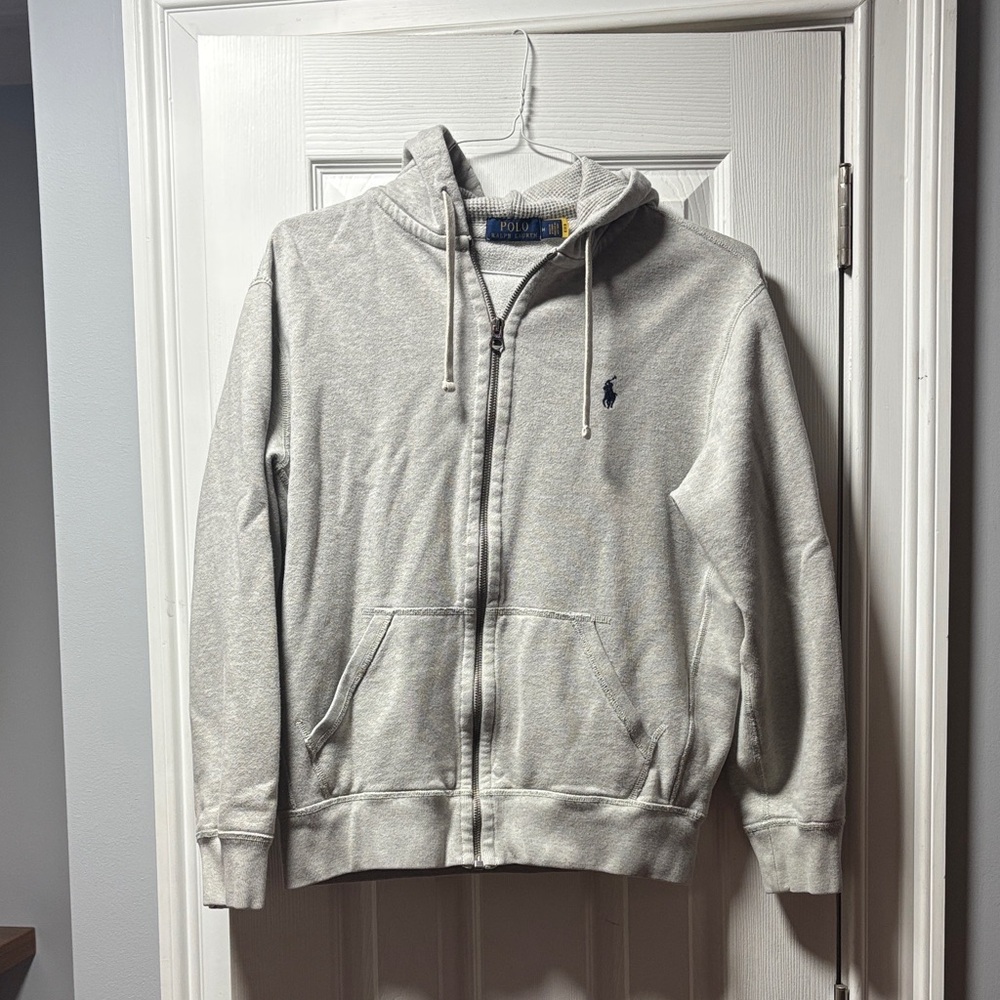 Ralph Lauren Light Gray Full-Zip Hoodie with Navy Label